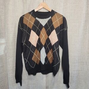 Urban Outfitters Pullover Sweater Women's S Black Argyle Pattern Long Sleeve